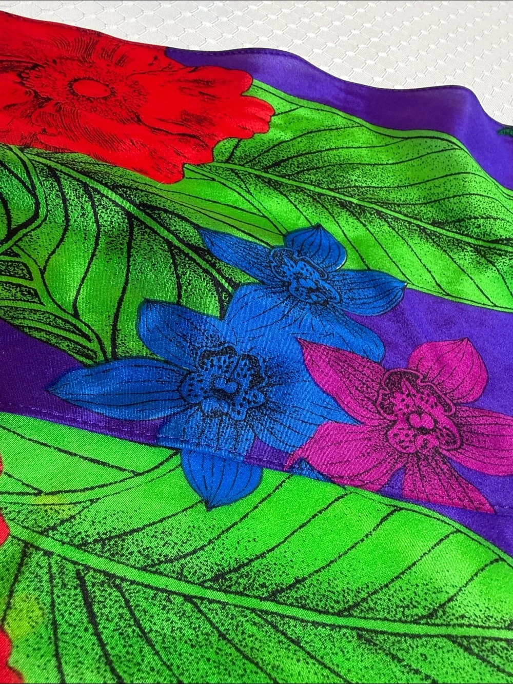 Liz Claiborne vintage 100% silk Bold Floral scarf in Purple, Green & Red